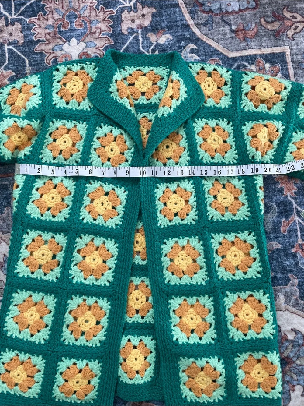 Handmade Green & Yellow Crochet cottagecore cardigan - Picture 3 of 5